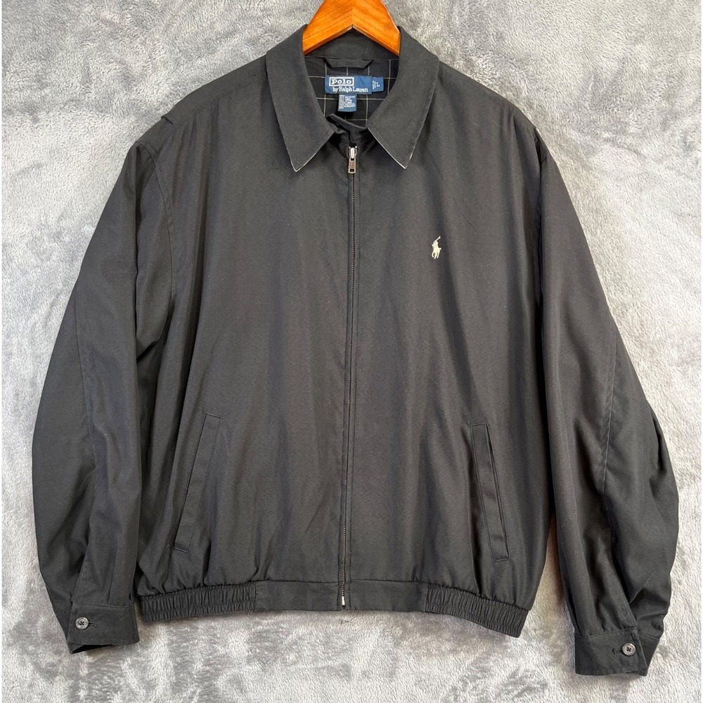 Polo Ralph Lauren Harrington Bomber Jacket Mens Large Black Windowpane Lined